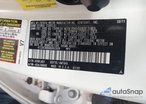 2011 Toyota Venza Base V6 from USA, damaged, VIN 4T3ZK3BB6BU042608